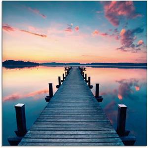 Artland Print op glas Lange pier aan het meer in zonsopkomst in verschillende maten