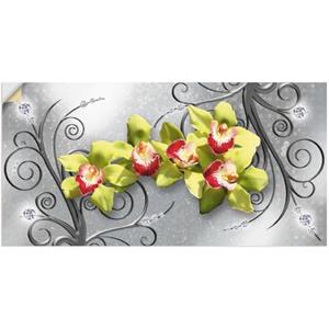 Artland Artprint Groene orchideeën op ornamenten als artprint van aluminium, artprint op linnen, muursticker of poster in verschillende maten