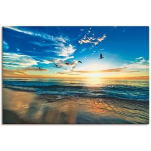 Artland Artprint Strand meeuwen zee zonsondergang als artprint van aluminium, artprint op linnen, muursticker of poster in verschillende maten