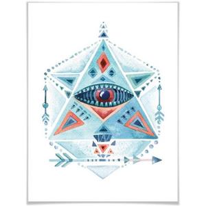 Wall-Art Poster Boho deco blauwe prisma driehoek Poster, artprint, wandposter (1 stuk)