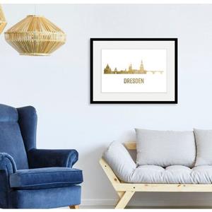 Queence Wanddecoratie Dresden skyline GOLD (1 stuk)