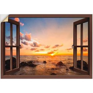 Artland Artprint Blik uit het venster zonsondergang aan zee als artprint van aluminium, artprint op linnen, muursticker of poster in verschillende maten