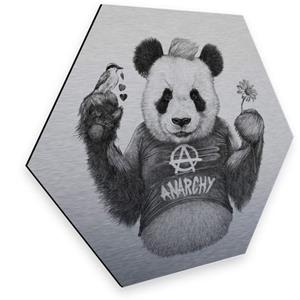 Wall-Art Metalen artprint Deurbord panda beer zilver deco (1 stuk)