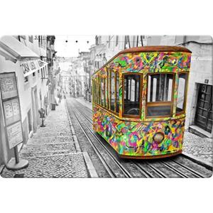 Wall-Art Glasbild "Tram in Lissabon", Maße (B/T/H): 100/0,4/70 cm