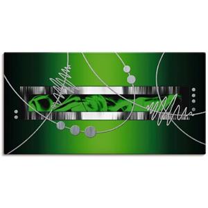 Artland Artprint Zilver abstract op groen als artprint van aluminium, artprint op linnen, muursticker of poster in verschillende maten