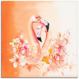 Artland Artprint Oranje flamingo In Love- illustratie als artprint van aluminium, artprint op linnen, muursticker of poster in verschillende maten