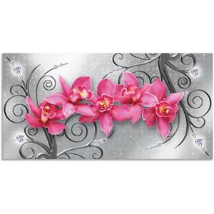 Artland Artprint Roze pioenrozen in glazen vaas - Roze orchideeën op ornamenten als artprint van aluminium, artprint op linnen, muursticker of poster in verschillende maten