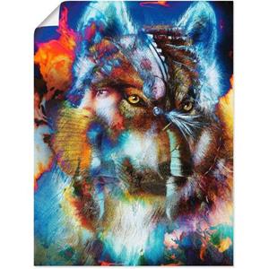 Artland Artprint Indiase Krijger met wolf als artprint van aluminium, artprint op linnen, muursticker of poster in verschillende maten