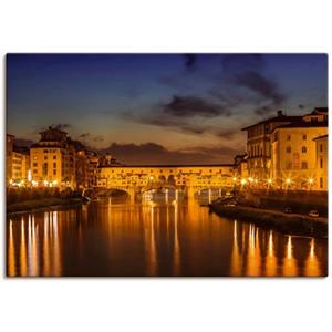 Artland Artprint Florence Ponte Vecchio ‘	s avonds als artprint van aluminium, artprint op linnen, muursticker of poster in verschillende maten