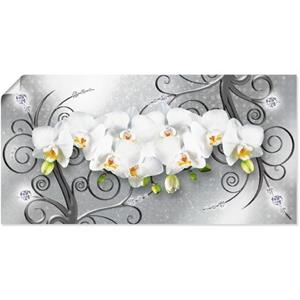 Artland Wandbild "weiße Orchideen auf Ornamenten", Blumenbilder, (1 St.)