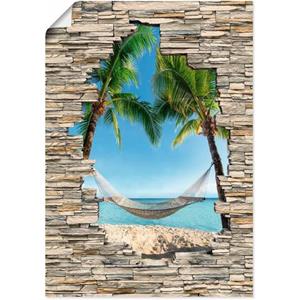 Artland Artprint Palm Beach Caribische hangmat steen als artprint van aluminium, artprint op linnen, muursticker of poster in verschillende maten