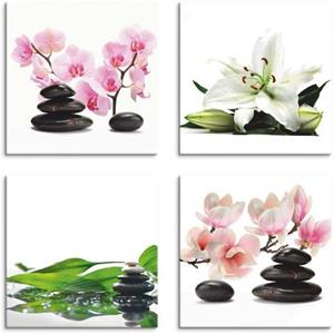 Artland Artprint op linnen Steen orchidee lelie spa bamboe magnolia set van 4, verschillende maten (4 stuks)