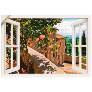 Artland Artprint Blik uit het venster rozen op balkon Toscane als artprint van aluminium, artprint op linnen, muursticker of poster in verschillende maten