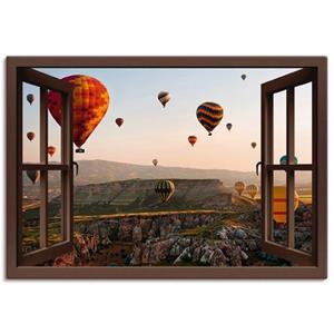 Artland Artprint Blik uit het venster Cappadocië ballonvaart als artprint van aluminium, artprint op linnen, muursticker of poster in verschillende maten