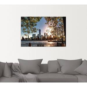 Artland Artprint Zonsopkomst boven New York als artprint van aluminium, artprint op linnen, muursticker of poster in verschillende maten