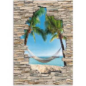 Artland Artprint Palm Beach Caribische hangmat steen als artprint van aluminium, artprint op linnen, muursticker of poster in verschillende maten