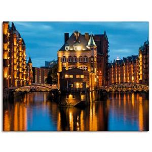 Artland Artprint Deel van de oude Speicherstadt in Hamburg als artprint van aluminium, artprint op linnen, muursticker of poster in verschillende maten