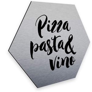 Wall-Art Metalen artprint Pizza pasta zilver deco keuken (1 stuk)