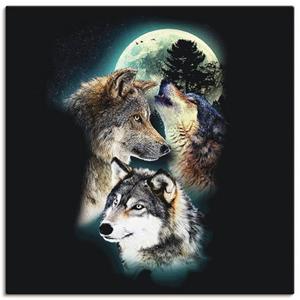 Artland Artprint Fantasie wolf wolven met maan als artprint van aluminium, artprint op linnen, muursticker of poster in verschillende maten