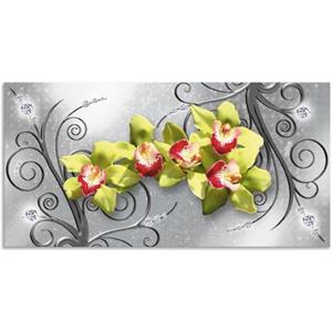 Artland Artprint Groene orchideeën op ornamenten als artprint van aluminium, artprint op linnen, muursticker of poster in verschillende maten