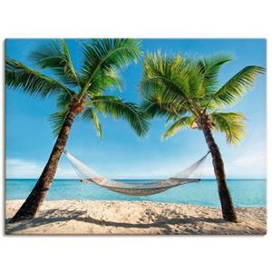 Artland Artprint Palmenstrand Caribic met hangmat als artprint van aluminium, artprint op linnen, muursticker of poster in verschillende maten