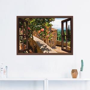 Artland Artprint Blik uit het venster rozen op balkon Toscane als artprint van aluminium, artprint op linnen, muursticker of poster in verschillende maten