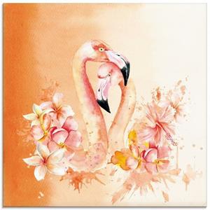 Artland Print op glas Oranje flamingo In Love- illustratie in verschillende maten