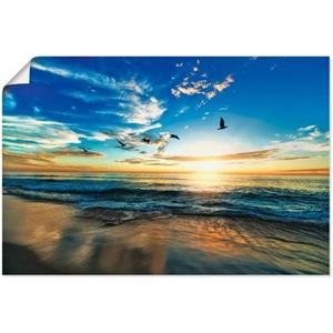 Artland Artprint Strand meeuwen zee zonsondergang als artprint van aluminium, artprint op linnen, muursticker of poster in verschillende maten