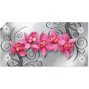 Artland Artprint Roze pioenrozen in glazen vaas - Roze orchideeën op ornamenten als artprint van aluminium, artprint op linnen, muursticker of poster in verschillende maten