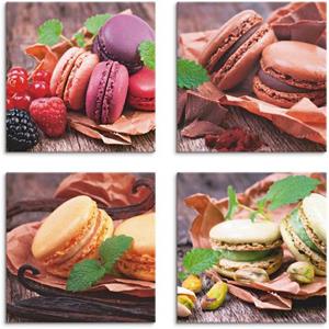 Artland Artprint op linnen Macarons set van 4, verschillende maten (4 stuks)