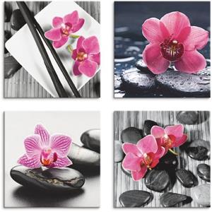 Artland Artprint op linnen Aziatische compositie orchidee zen set van 4, verschillende maten (4 stuks)