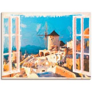 Artland Artprint Blik door het raam op Santorin als artprint op linnen, muursticker of poster in verschillende maten