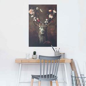 Reinders! Poster Edelhert romantisch - kolibrie - vlinder - bloemenkrans