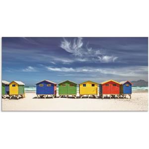 Artland Artprint Veelkleurige strandhuisjes bij Kaapstad als artprint van aluminium, artprint op linnen, muursticker of poster in verschillende maten