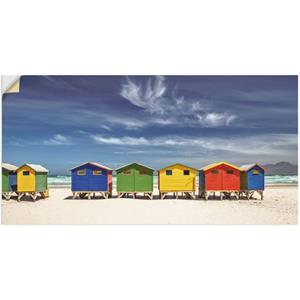 Artland Artprint Veelkleurige strandhuisjes bij Kaapstad als artprint van aluminium, artprint op linnen, muursticker of poster in verschillende maten