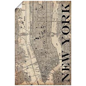 Artland Artprint New York kaart straten kaart Grunge als artprint van aluminium, artprint op linnen, muursticker of poster in verschillende maten