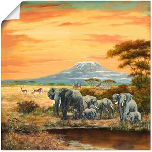 Artland Artprint Afrikaans landschap met olifanten als artprint van aluminium, artprint op linnen, muursticker of poster in verschillende maten