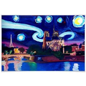 Wall-Art Poster "Van Gogh Stil Stadt Paris bei Nacht", Stadt, (1 St.), Poster, Wandbild, Bild, Wandposter