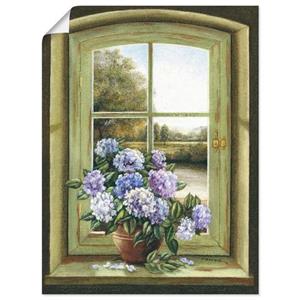 Artland Wandbild "Hortensien am Fenster", Arrangements, (1 St.), als Alubild, Leinwandbild, Wandaufkleber oder Poster in versch. Größen
