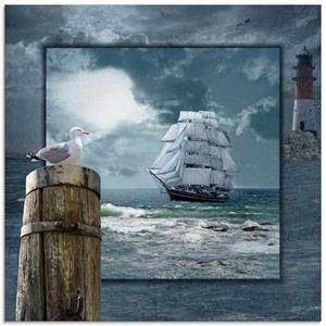 Artland Print op glas Maritieme collage met zeilschip in verschillende maten