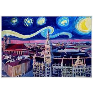 Wall-Art Poster Van Gogh stijl München bij nacht Poster, artprint, wandposter (1 stuk)