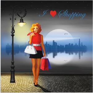 Artland Artprint Ik hou van shoppen als artprint van aluminium, artprint op linnen, muursticker of poster in verschillende maten