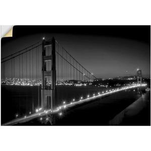 Artland Artprint Goudgeel bord met karaf - Golden Gate Bridge ‘	s avonds als artprint van aluminium, artprint op linnen, muursticker of poster in verschillende maten