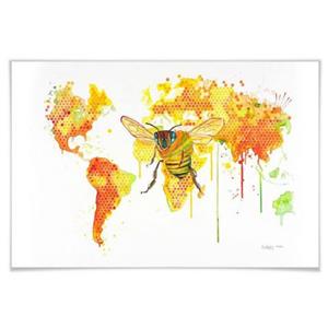 Wall-Art Poster "Bees World", Schriftzug, (1 St.), Poster, Wandbild, Bild, Wandposter