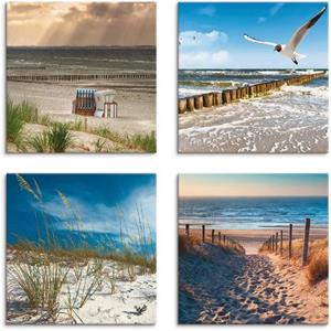 Artland Artprint op linnen Eenzaam strand Oostzee zandduinen grassen set van 4, verschillende maten (4 stuks)