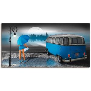 Artland Artprint Regennacht in blauw met Bulli T1 als artprint van aluminium, artprint op linnen, muursticker of poster in verschillende maten