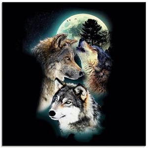 Artland Print op glas Fantasie wolf wolven met maan in verschillende maten