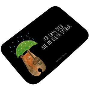Mr. & Mrs. Panda Badematte Bär mit Regenschirm - Schwarz - Geschenk, Badematte, Badteppich, Lieb , Höhe 1 mm, 100% Polyester, rechteckig