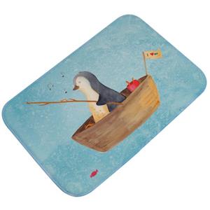 Mr. & Mrs. Panda Badematte Pinguin Angelboot - Eisblau - Geschenk, Angeln, Duschmatte, Badematte , Höhe 1 mm, 100% Polyester, rechteckig