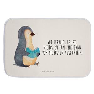 Mr. & Mrs. Panda Badematte Pinguin Buch - Weiß - Geschenk, nichtstun, Duschmatte, Duschteppich, , Höhe 1 mm, 100% Polyester, rechteckig